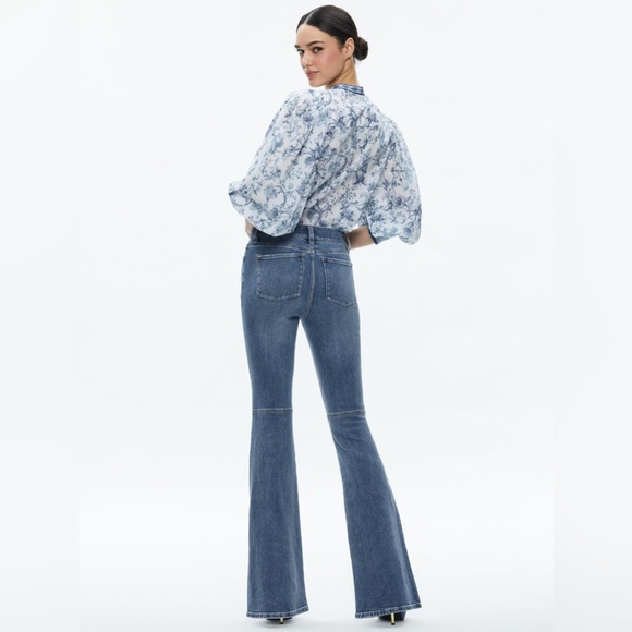 ALICE + OLIVIA APRIL PLEATED LUXURY OLD MONEY CLASSIC FEM BLOUSON SLEEVE TOP - Picture 3 of 12